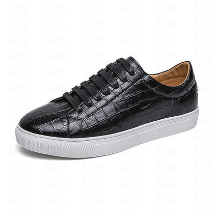 Men's White Crocodile Pattern Casual Sneakers – Stylish