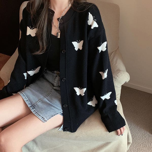 Soft Black Butterfly Cardigan - Free Size / Black - Cardigan