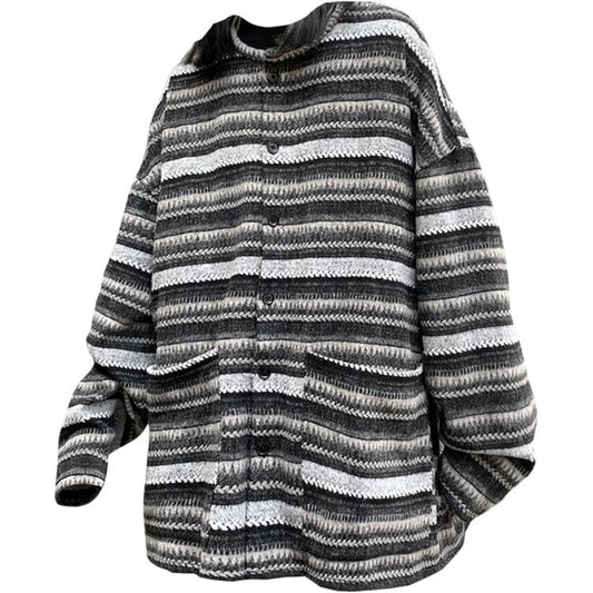 Soft Striped Cardigan Sweater - M / Black - Sweaters