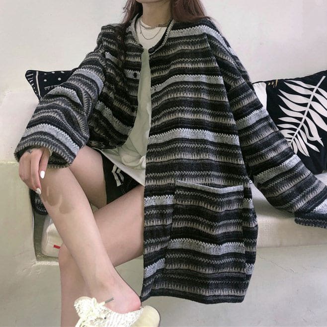 Soft Striped Cardigan Sweater - Sweaters