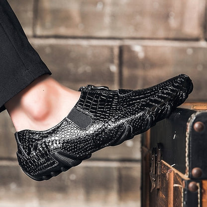 Men's Crocodile Pattern Leather Loafers - Stylish Slip-On