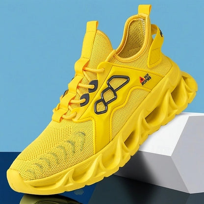 Men's Yellow Performance Sneakers with Flame Design,