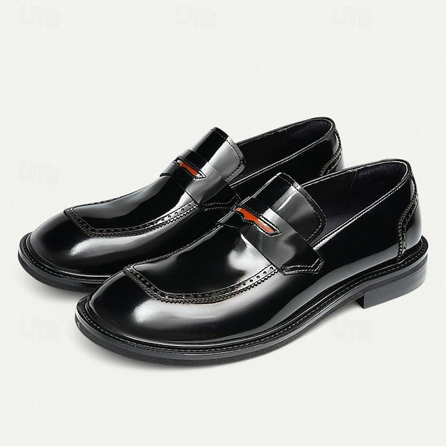Men's Black Premium Cowhide Slip-On Loafers with Decorative