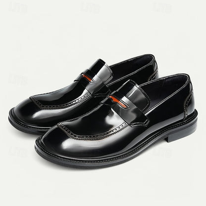 Men's Black Premium Cowhide Slip-On Loafers with Decorative
