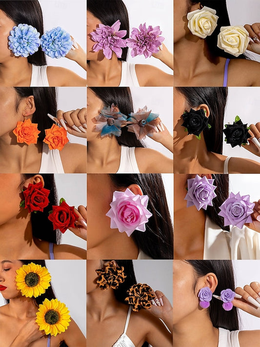 Flower Oversized Women's - Floral Drop Statement Earrings