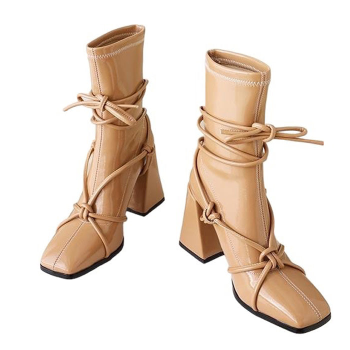 Trendy Square Heel Lace-Up Chic Ankle Boots