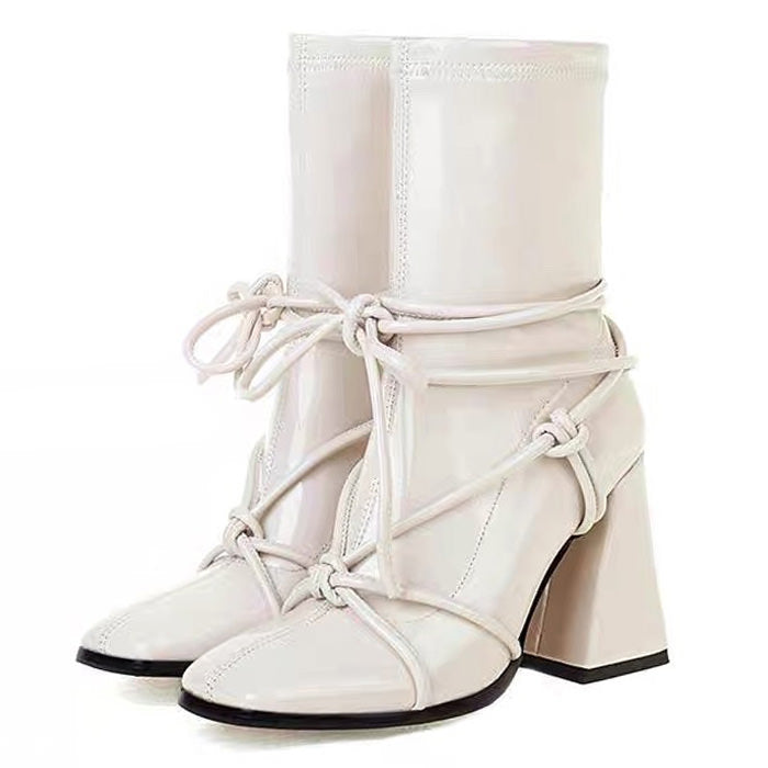 Trendy Square Heel Lace-Up Chic Ankle Boots