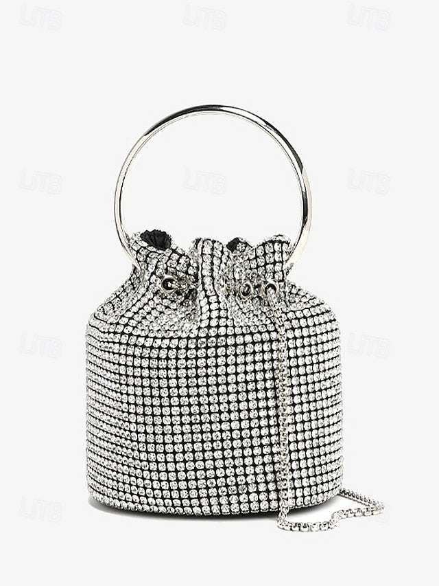 Bucket Bag Sparkling Silver Women's Rhinestone with Metal
