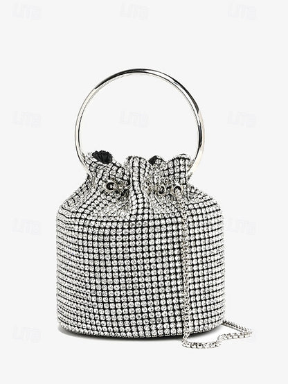 Bucket Bag Sparkling Silver Women's Rhinestone with Metal