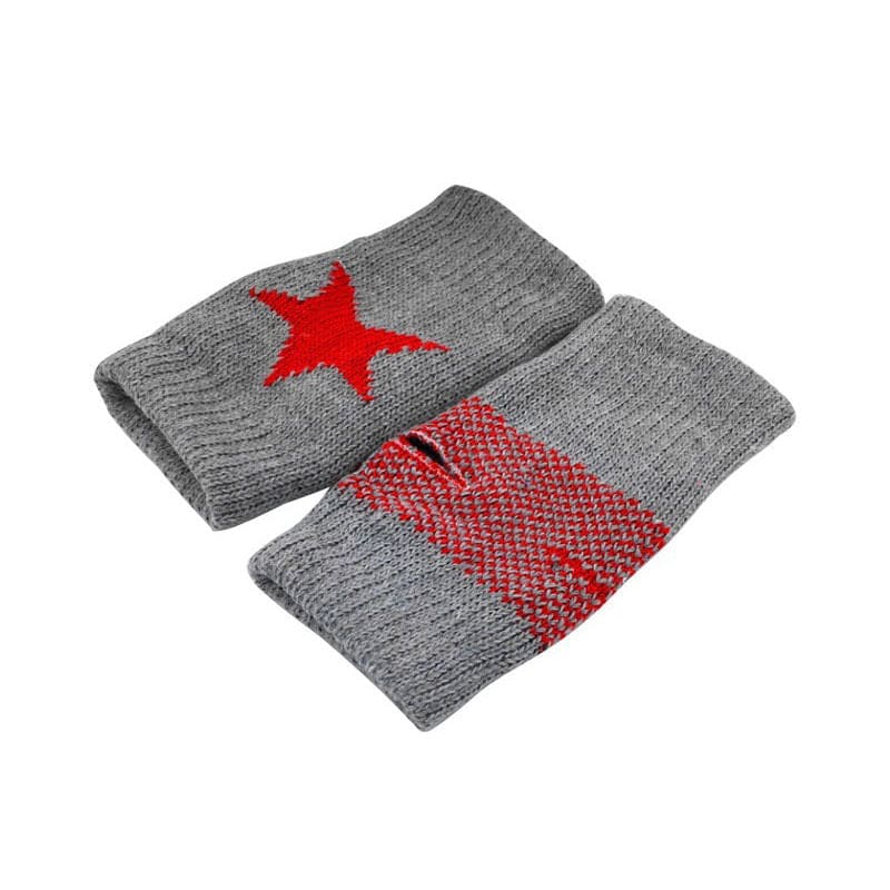 Star Knitted Fingerless Gloves - Grey - Other