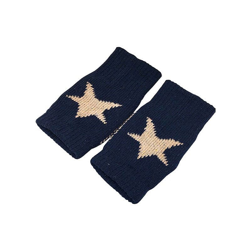 Star Knitted Fingerless Gloves - Navy blue - Other