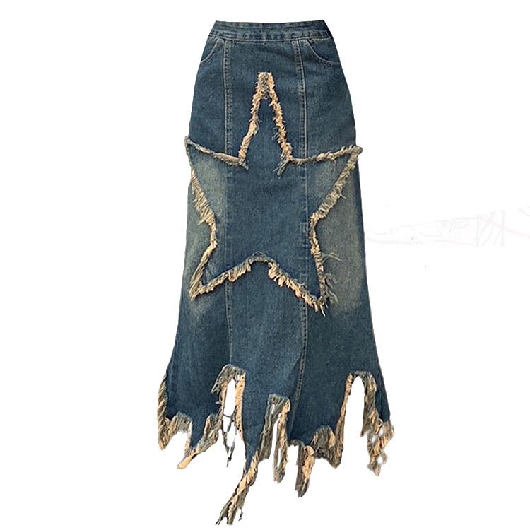 Y2K Star Long Denim Skirt