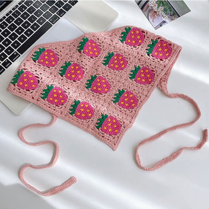 Strawberry Knit Hair Scarf - Other