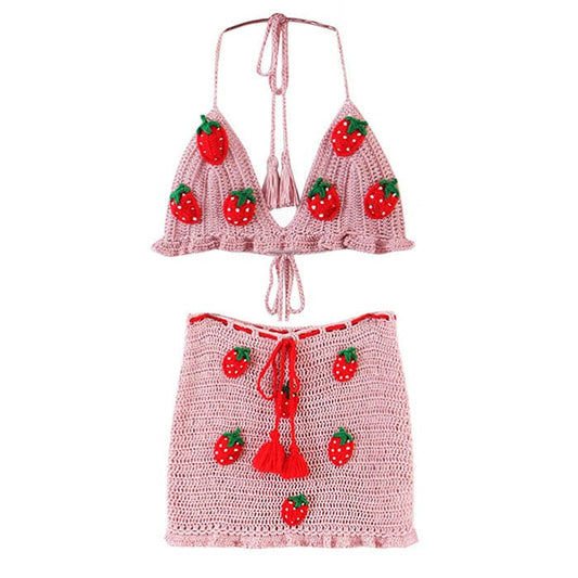 Strawberry Knit Top Skirt Set - Suits