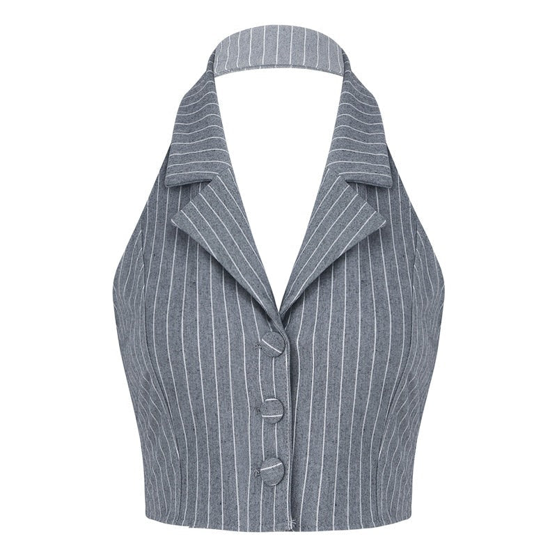 Stripe Lies Halter Tailored Vest