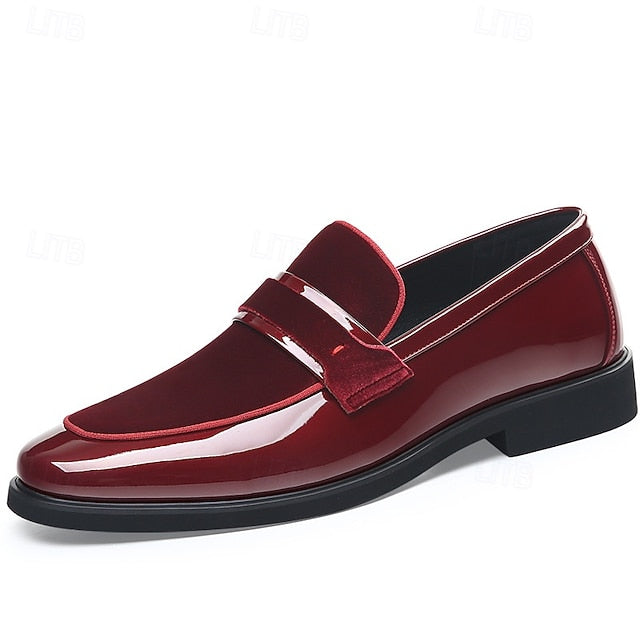 Men's Sleek – Leather Loafers Faux Design Red Velvet with