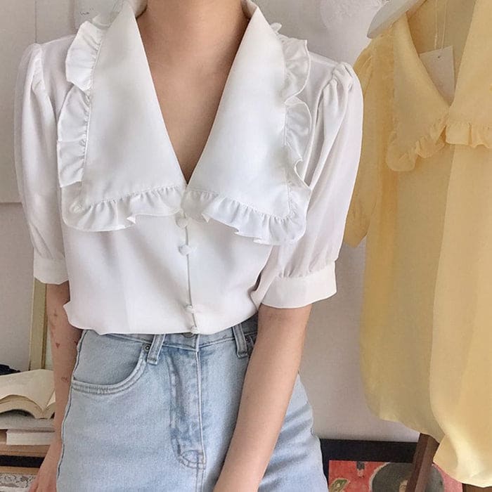 Sweet Frill Collar Blouse - Shirts