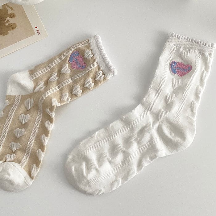 Sweet Heart Embroidery Socks - Socks