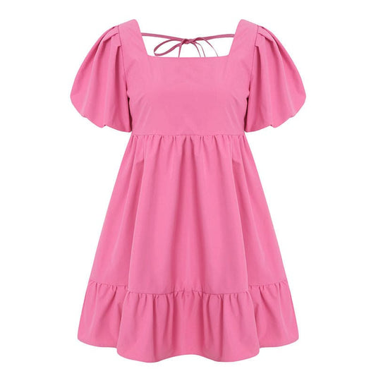 Sweet Puff Sleeve Dress - S / Dark Pink - Dresses