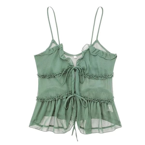 Sweet Ruffle Top Suspenders - XS / Sage Green - Tops