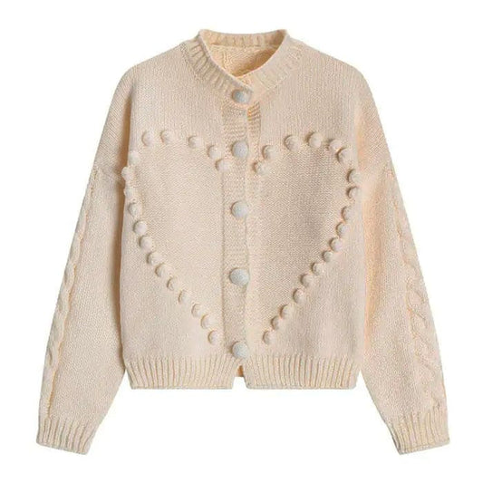 Sweetheart Knit Cardigan - Free Size / Beige - Cardigan