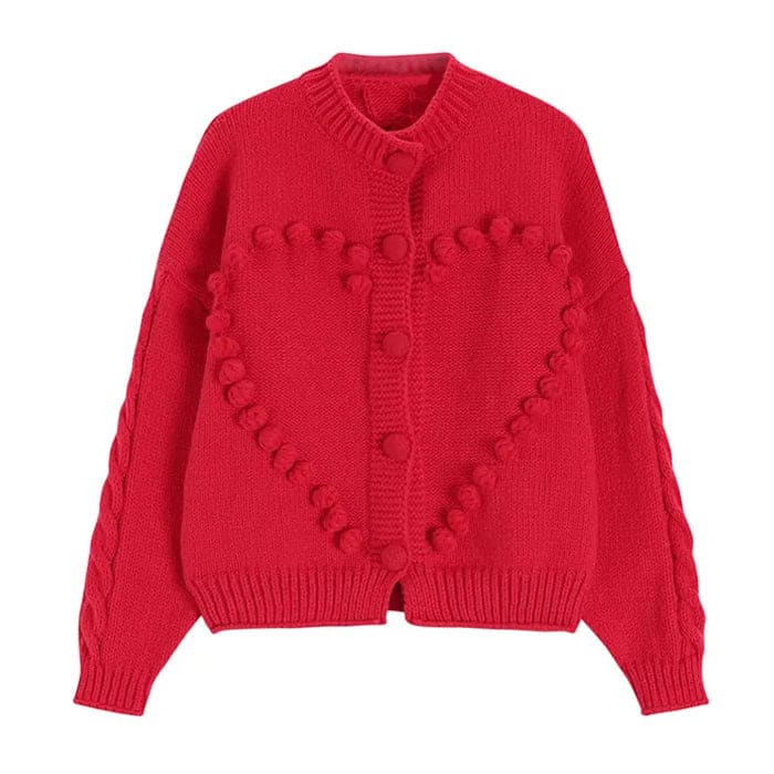 Sweetheart Knit Cardigan - Free Size / Red - Cardigan