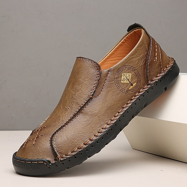 Men's Beige Genuine Faux Leather Moccasins – Handmade