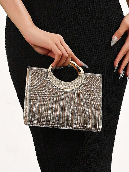 with – Round Handle Rhinestone Bag Women's Clutch Evening