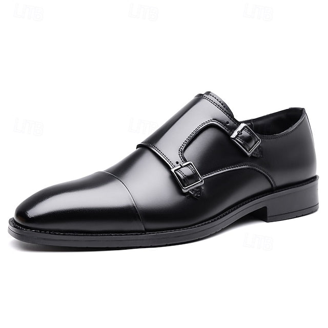 Strap Elegant Men's Shoes Dress Monk – Double Leather