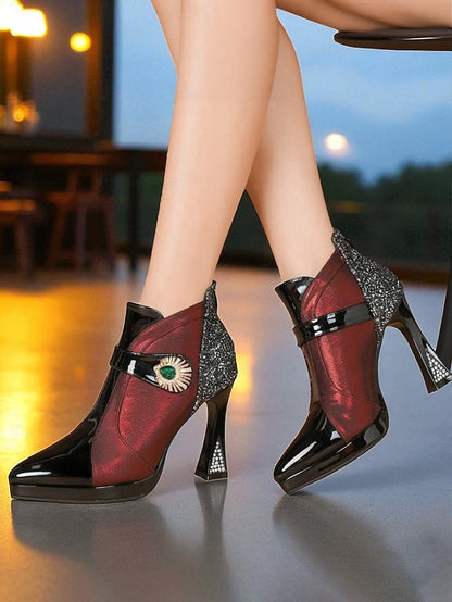 Ankle High Heel Boots Glitter Women's