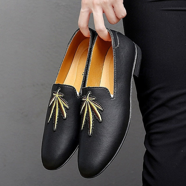 Men's Prom Shoes - White Faux Leather Loafers with Feather