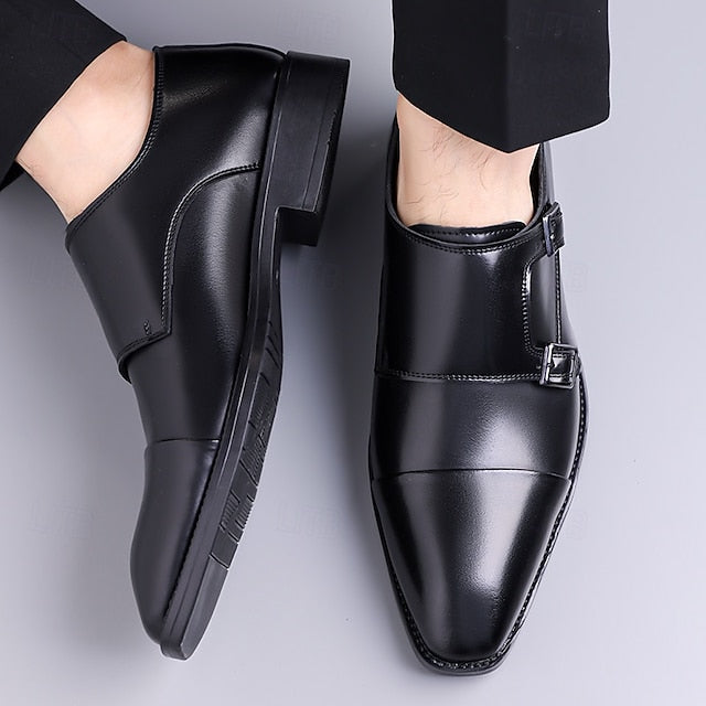 Strap Elegant Men's Shoes Dress Monk – Double Leather