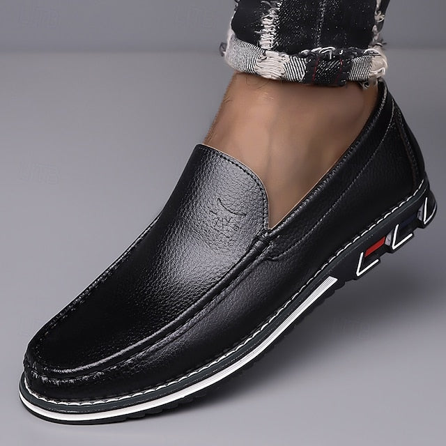 Men's  Blue Faux Leather Slip-On Loafers with Durable Sole