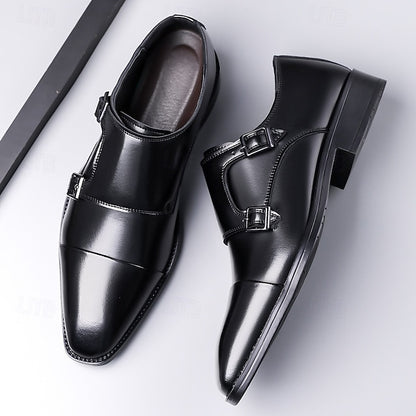 Strap Elegant Men's Shoes Dress Monk – Double Leather