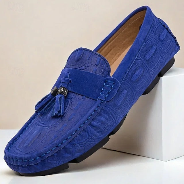 Men's Brown Faux Suede Loafers with Tassel Detail and