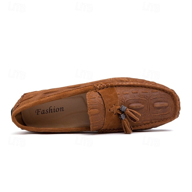 Men's Brown Faux Suede Loafers with Tassel Detail and