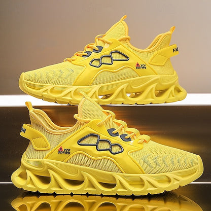 Men's Yellow Performance Sneakers with Flame Design,