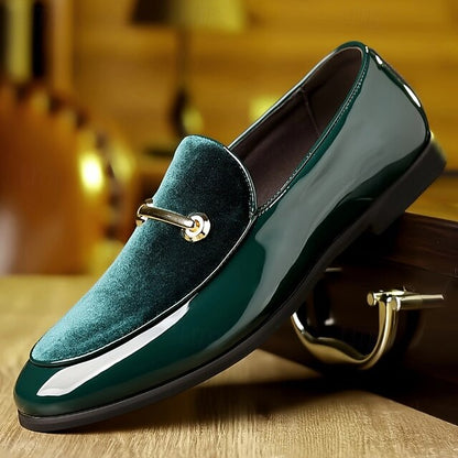 Leather Faux Green Gold Loafers Decorative Men's Loops with
