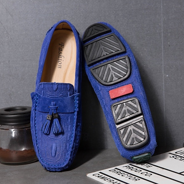 Men's Brown Faux Suede Loafers with Tassel Detail and