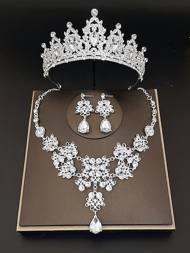 Elegant – Tiara Jewelry and Silver Rhinestone Set Women's