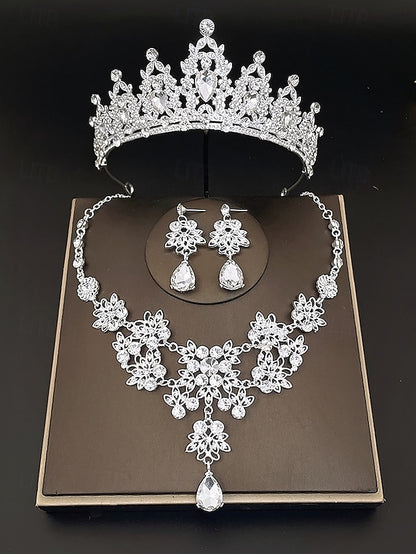 Elegant – Tiara Jewelry and Silver Rhinestone Set Women's