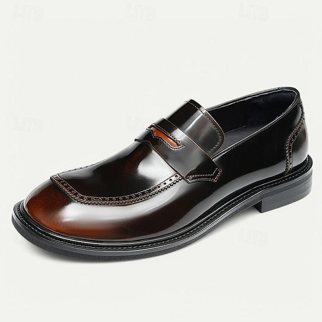 Men's Black Premium Cowhide Slip-On Loafers with Decorative