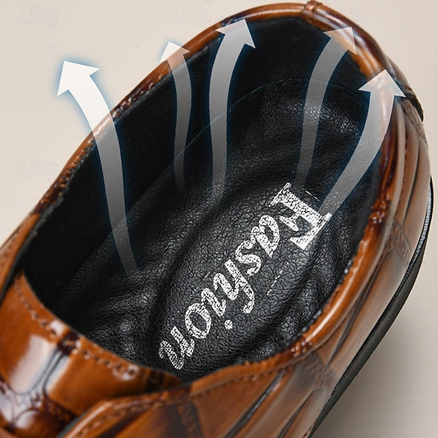 Leather Brown Men's Shoes Crocodile-Pattern Dress