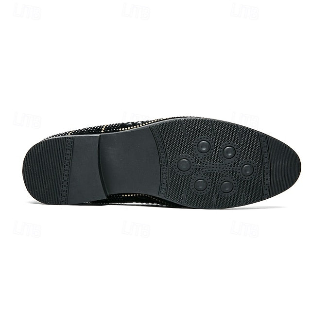 Men's Prom Shoes - Black Studded Velvet Loafers with Spiral