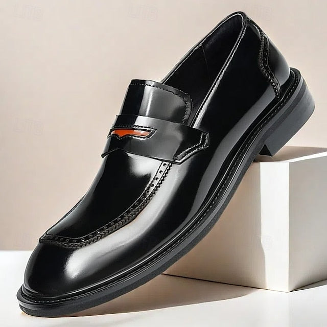 Men's Black Premium Cowhide Slip-On Loafers with Decorative