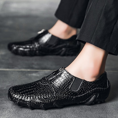 Men's Crocodile Pattern Leather Loafers - Stylish Slip-On