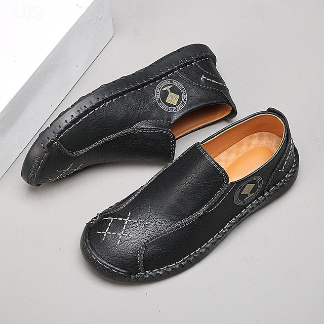 Men's Beige Genuine Faux Leather Moccasins – Handmade