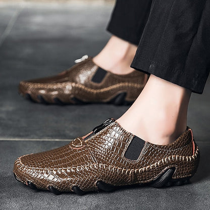 Men's Crocodile Pattern Leather Loafers - Stylish Slip-On