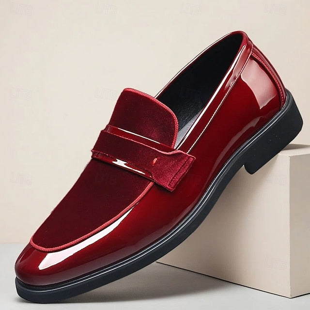 Men's Sleek – Leather Loafers Faux Design Red Velvet with