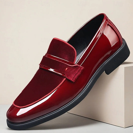 Men's Sleek – Leather Loafers Faux Design Red Velvet with